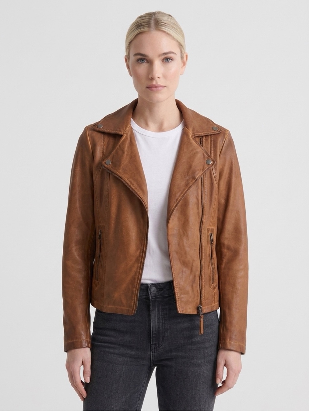 Max Studio Cognac Faux Leather Moto Jacket
